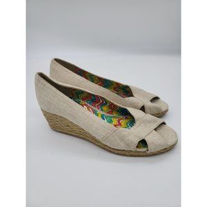 Hush Puppies Soft Style Wedge Sandals 8.5M Womens Espridrille Tan Open Toe